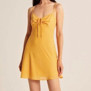 Abercrombie & Fitch Golden Peachy Yellow Cinch Front Slip Mini Dress 90s Y2K
